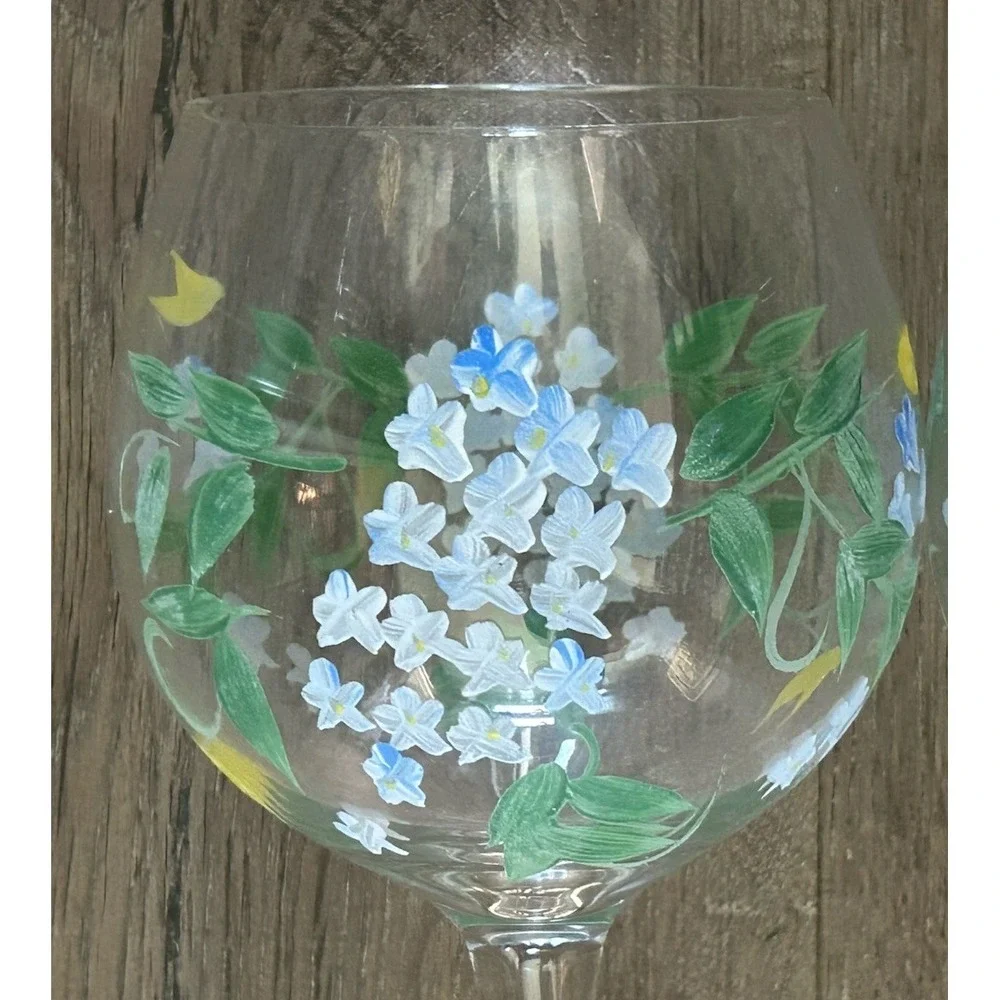 4 Hand Painted Wine Glasses Multicolor Floral 8.5